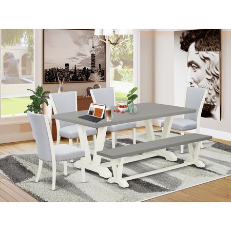 East West Furniture 6 Piece V-Style Dinette Set - Linen White V097VE005-6